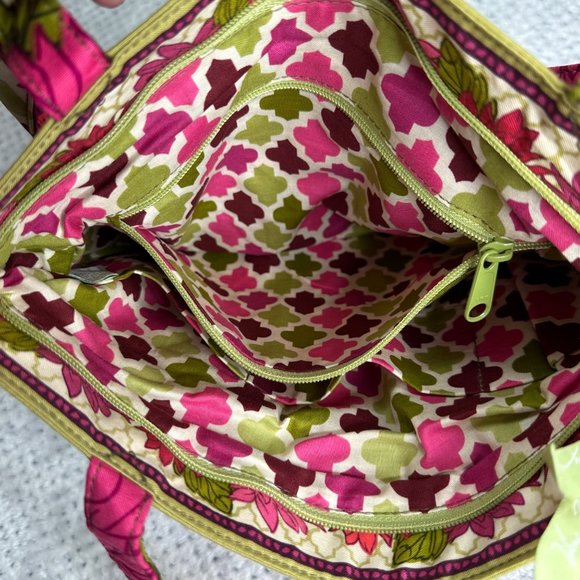 Vera Bradley Hello Dahlia Euro Wallet Floral Quilted Bucket Purse Set Pink Green - Picture 6 of 16